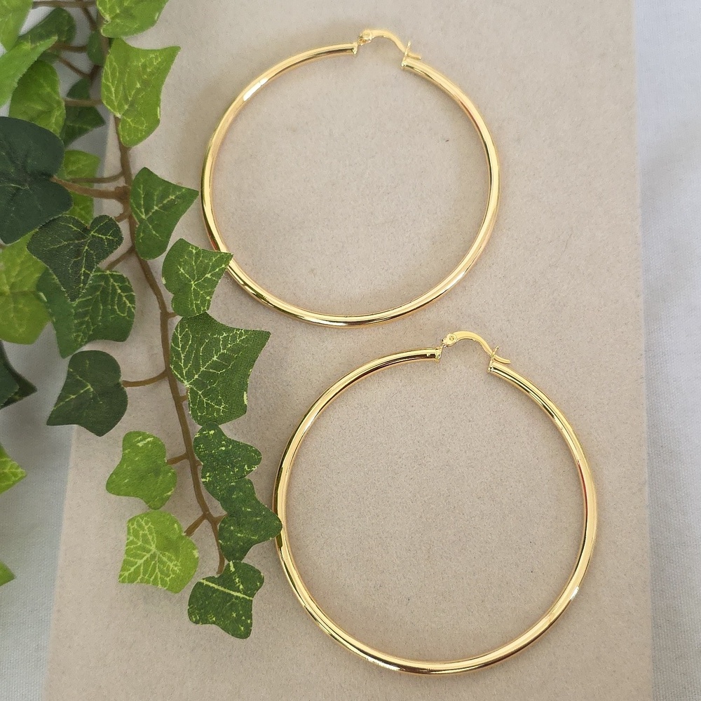 Gold Filled Thin Tube Hoop Earrings 2 3/4"